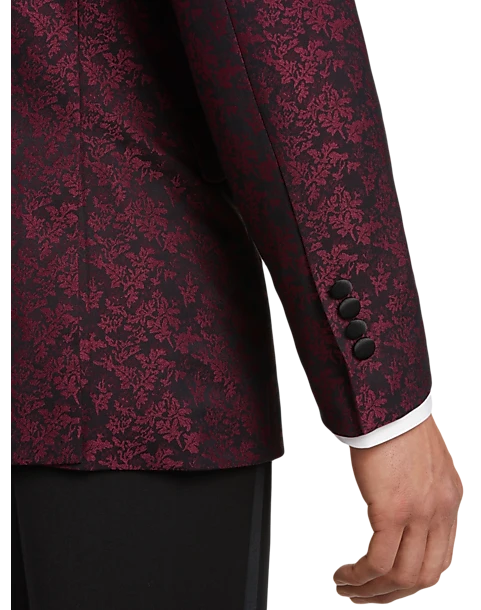 After Hours Slim Fit Dinner Jacket, Burgundy Jacquard - Image 2