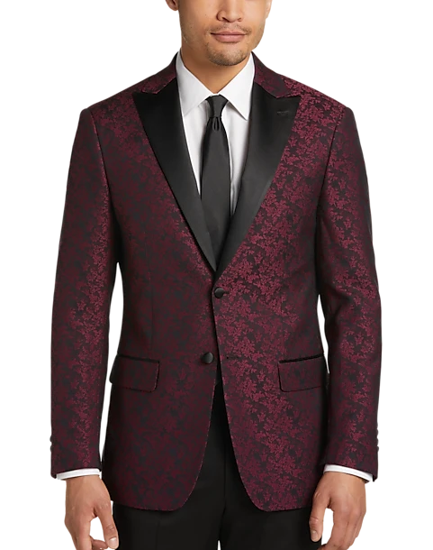 After Hours Slim Fit Dinner Jacket, Burgundy Jacquard