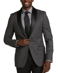After Hours Slim Fit Shawl Collar Jacquard Dinner Jacket, Black Geometric