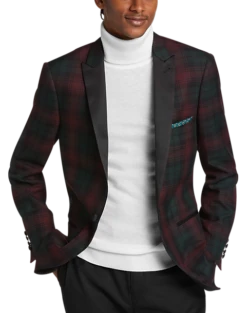 Paisley & Gray Slim Fit Dinner Jacket, Wineberry Plaid