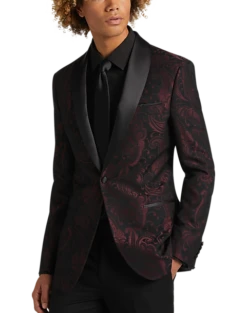 After Hours Slim Fit Shawl Collar Dinner Jacket, Burgundy Paisley