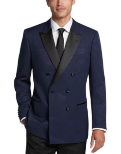 Egara Slim Fit Peak Lapel Double Breasted Dinner Jacket, Navy Tic