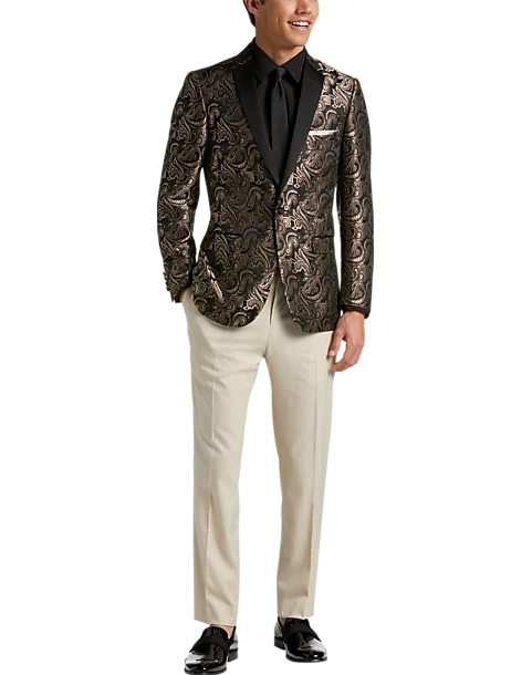 Paisley & Gray Slim Fit Dinner Jacket, Brown & Gold Jacquard - Image 2