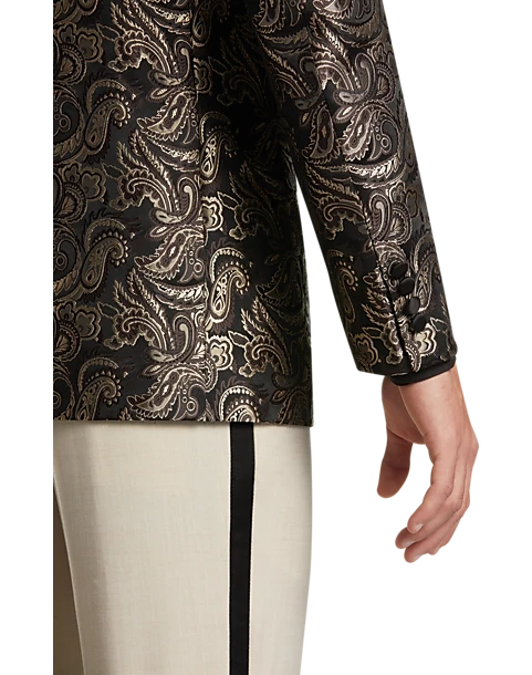 Paisley & Gray Slim Fit Dinner Jacket, Brown & Gold Jacquard - Image 3