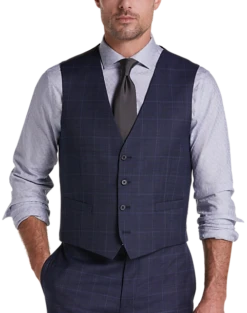 Calvin Klein X-Fit Slim Fit Suit Separates Vest, Blue Windowpane