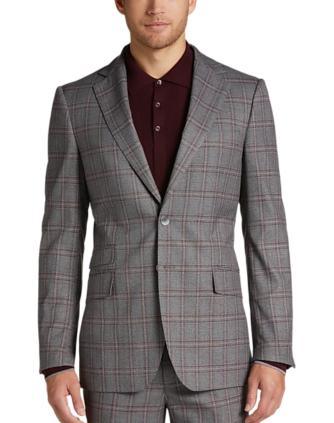 Egara Skinny Fit Suit Separates Coat, Wine Windowpane