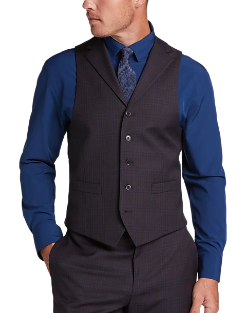 Michael Strahan Classic Fit Vested Suit, Burgundy Plaid - Image 2