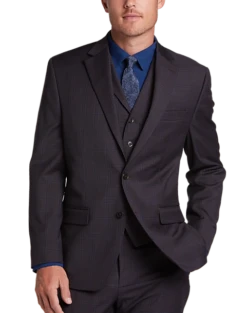 Michael Strahan Classic Fit Vested Suit, Burgundy Plaid