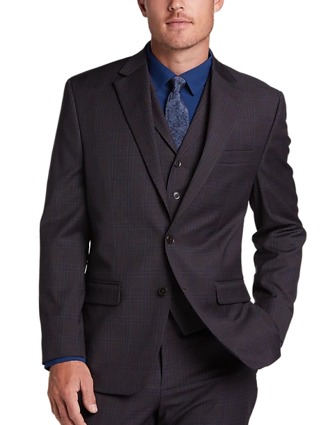 Michael Strahan Classic Fit Vested Suit, Burgundy Plaid