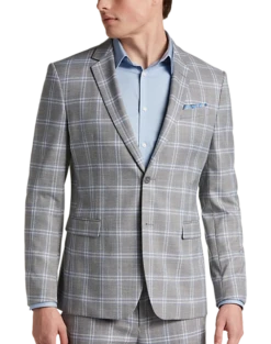 Egara Skinny Fit Suit Separates Coat, Gray & Blue Plaid