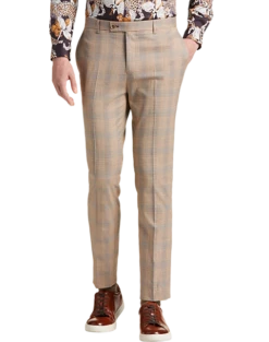 Paisley & Gray Slim Fit Suit Separates Pants, Tan And Gray Plaid