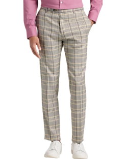 Paisley & Gray Slim Fit Suit Separates Pants, Olive & Yellow Check