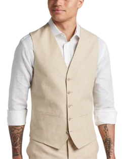 JOE Joseph Abboud Slim Fit Linen Blend Suit Separates Vest, Tan Chambray