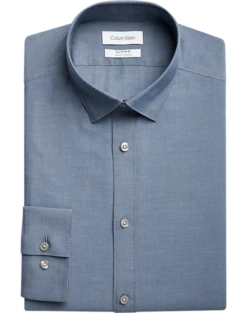 Calvin Klein Refined Cotton Stretch Supima Slim Fit Hidden Button-Down Collar Dress Shirt, Blue
