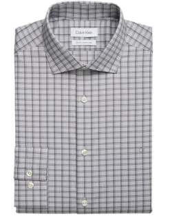 Calvin Klein Slim Fit Embroidered Logo Dress Shirt, Graphite Plaid