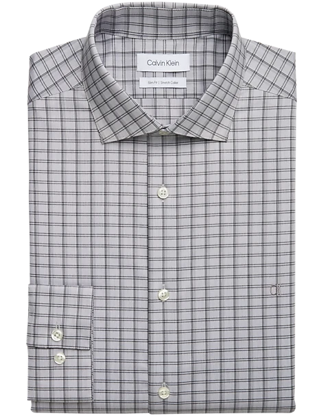 Calvin Klein Slim Fit Embroidered Logo Dress Shirt, Graphite Plaid