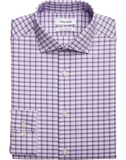 Calvin Klein Slim Fit Embroidered Logo Dress Shirt, Lavender Plaid