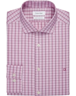 Calvin Klein Slim Fit Embroidered Logo Dress Shirt, Purple Lights Plaid