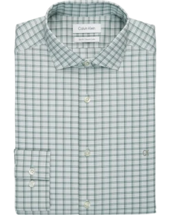 Calvin Klein Slim Fit Embroidered Logo Dress Shirt, Soft Sage Plaid