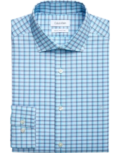 Calvin Klein Slim Fit Embroidered Logo Dress Shirt, Aqua Plaid