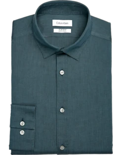 Calvin Klein Refined Cotton Stretch Supima Slim Fit Hidden Button-Down Collar Dress Shirt, Aquamarine
