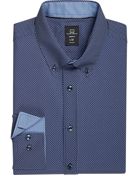Michael Strahan Modern Fit 4-Way Stretch Dress Shirt, Blue Dot