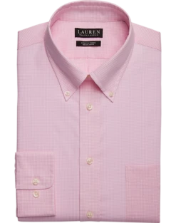 Lauren By Ralph Lauren UltraFlex Regular Fit Button-Down Collar Dress Shirt, Pink Gingham