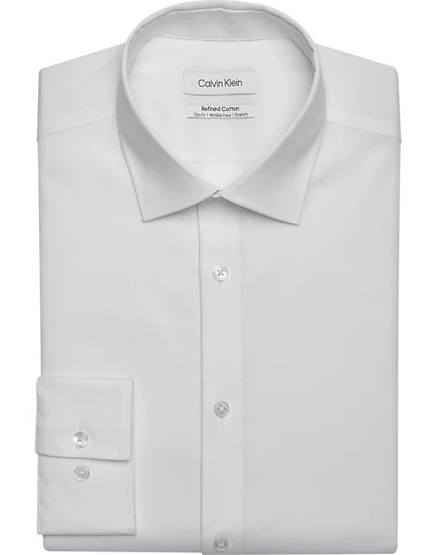 Calvin Klein Refined Cotton Stretch Supima Slim Fit Dress Shirt, White