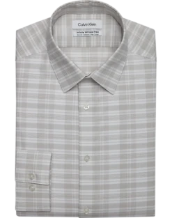 Calvin Klein Infinite Wrinkle Free Slim Fit Stretch Collar Dress Shirt, Taupe Plaid