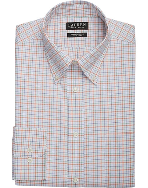 Lauren By Ralph Lauren UltraFlex Classic Fit Button-Down Collar Dress Shirt, Orange Plaid