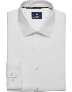 Ben Sherman Slim Fit Dobby Dress Shirt, White Basketweave