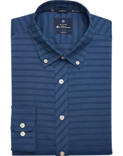 Ben Sherman Slim Fit Button-Down Collar Dress Shirt, Navy Plaid