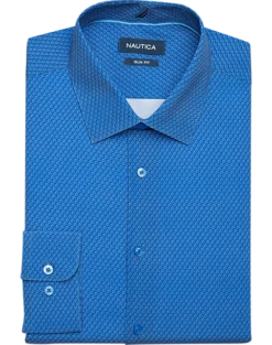 Nautica Slim Fit Four-Way Stretch Dress Shirt, Medium Blue Print