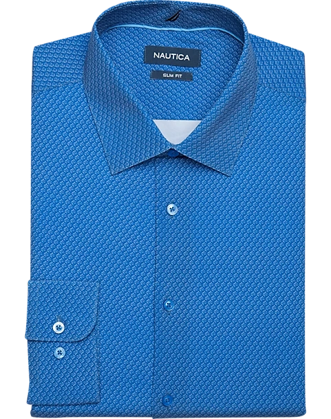 Nautica Slim Fit Four-Way Stretch Dress Shirt, Medium Blue Print
