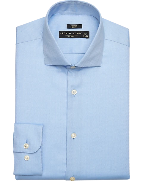 Pronto Uomo Slim Fit Dress Shirt, Blue Herringbone