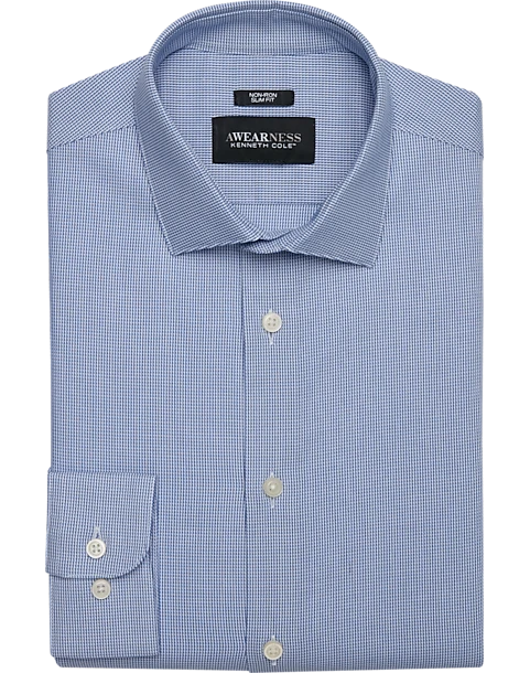 Awearness Kenneth Cole Slim Fit Spread Collar Dress Shirt, Blue Check