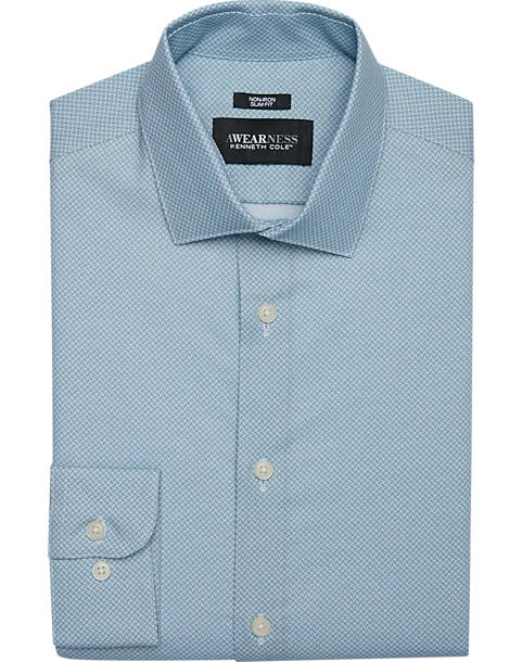 Awearness Kenneth Cole Slim Fit Spread Collar Dress Shirt, Teal Check