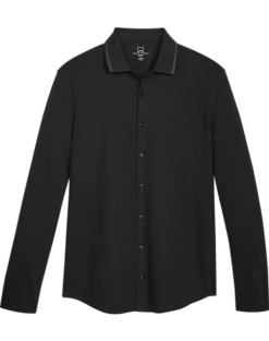 Michael Strahan Modern Fit Popcorn Knit Sport Shirt, Black