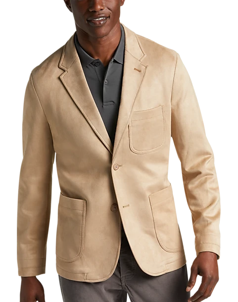 Joseph Abboud Modern Fit Notch Lapel Ultra Suede Soft Jacket, Sand