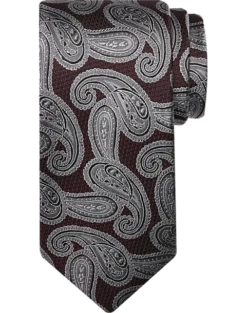 Pronto Uomo Narrow Tie, Burgundy And Charcoal Paisley