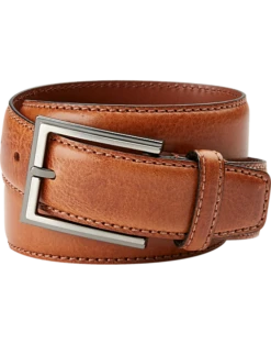 Joseph Abboud Feather Edge Stitched Belt, Cognac