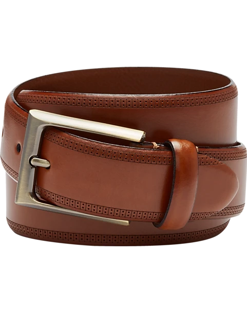 Joseph Abboud Feather Edge Leather Belt, Cognac