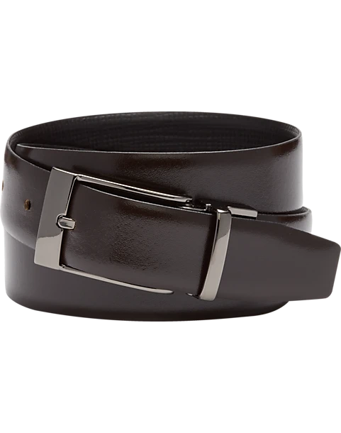 Joseph Abboud Feather Edge Reversible Textured Leather Belt, Black - Image 2