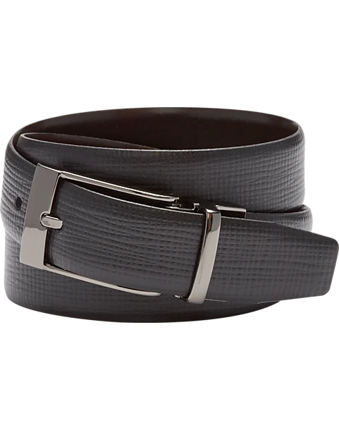Joseph Abboud Feather Edge Reversible Textured Leather Belt, Black